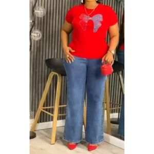 Medium-Wash Denim Jean and Bedazzled T-Shirt Set